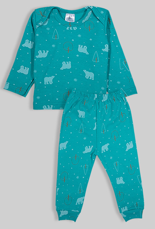 Pajama Set - Turquoise with Bears - 100% Flannelette Cotton