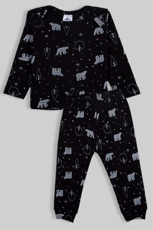 Pajama Set - Black with Bears - 100% Flannelette Cotton
