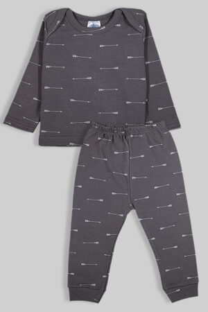 Pajama Set - Dark Grey with Arrows - 100% Flannelette Cotton