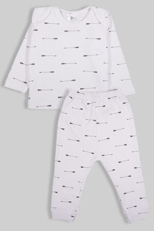 Pajama Set - White with Arrows - 100% Flannelette Cotton