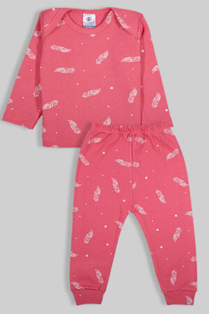Pajama Set - Pink with Feathers - 100% Flannelette Cotton
