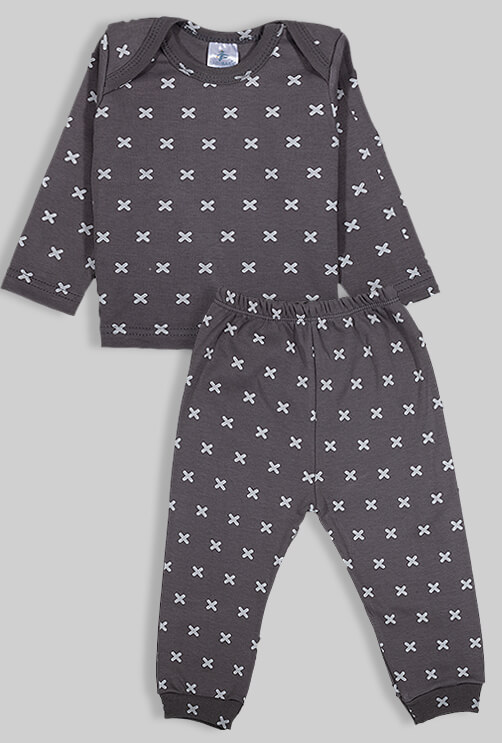 Pajama Set - Dark Grey with X's - 100% Flannelette Cotton