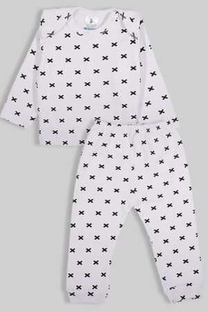 Pajama Set - White with X's - 100% Flannelette Cotton