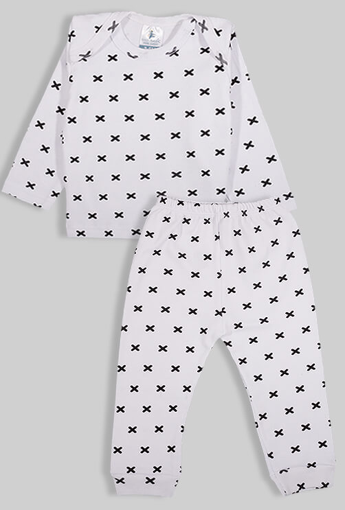 Pajama Set - White with X's - 100% Flannelette Cotton