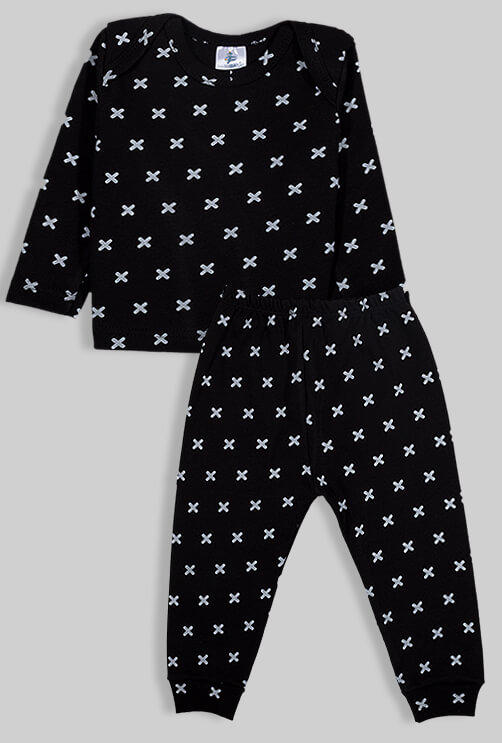 Pajama Set - Black with X's - 100% Flannelette Cotton
