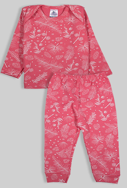Pajama Set - Pink with Flowers - 100% Flannelette Cotton