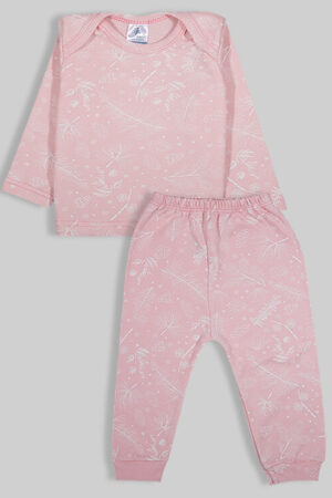 Pajama Set - Light Pink with Flowers - 100% Flannelette Cotton